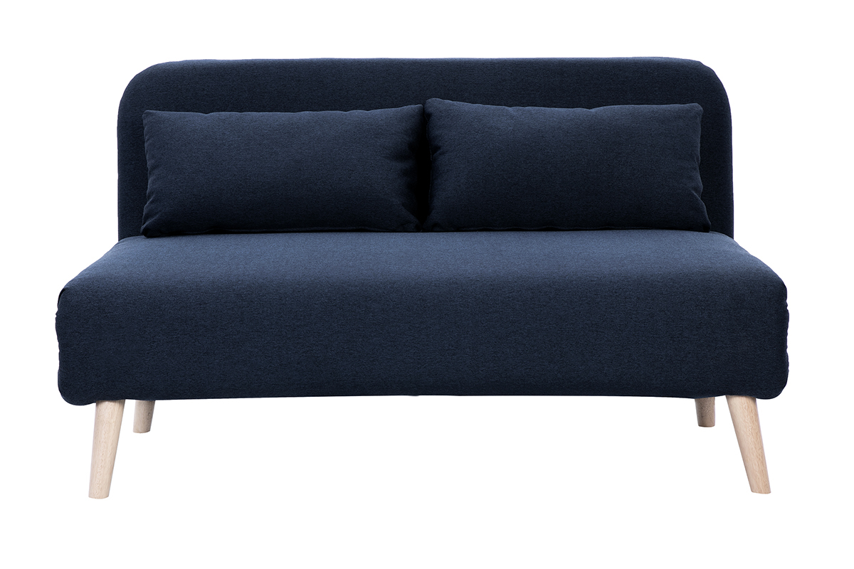 Chauffeuse 2 places convertible en tissu bleu fonc�, vue de face.