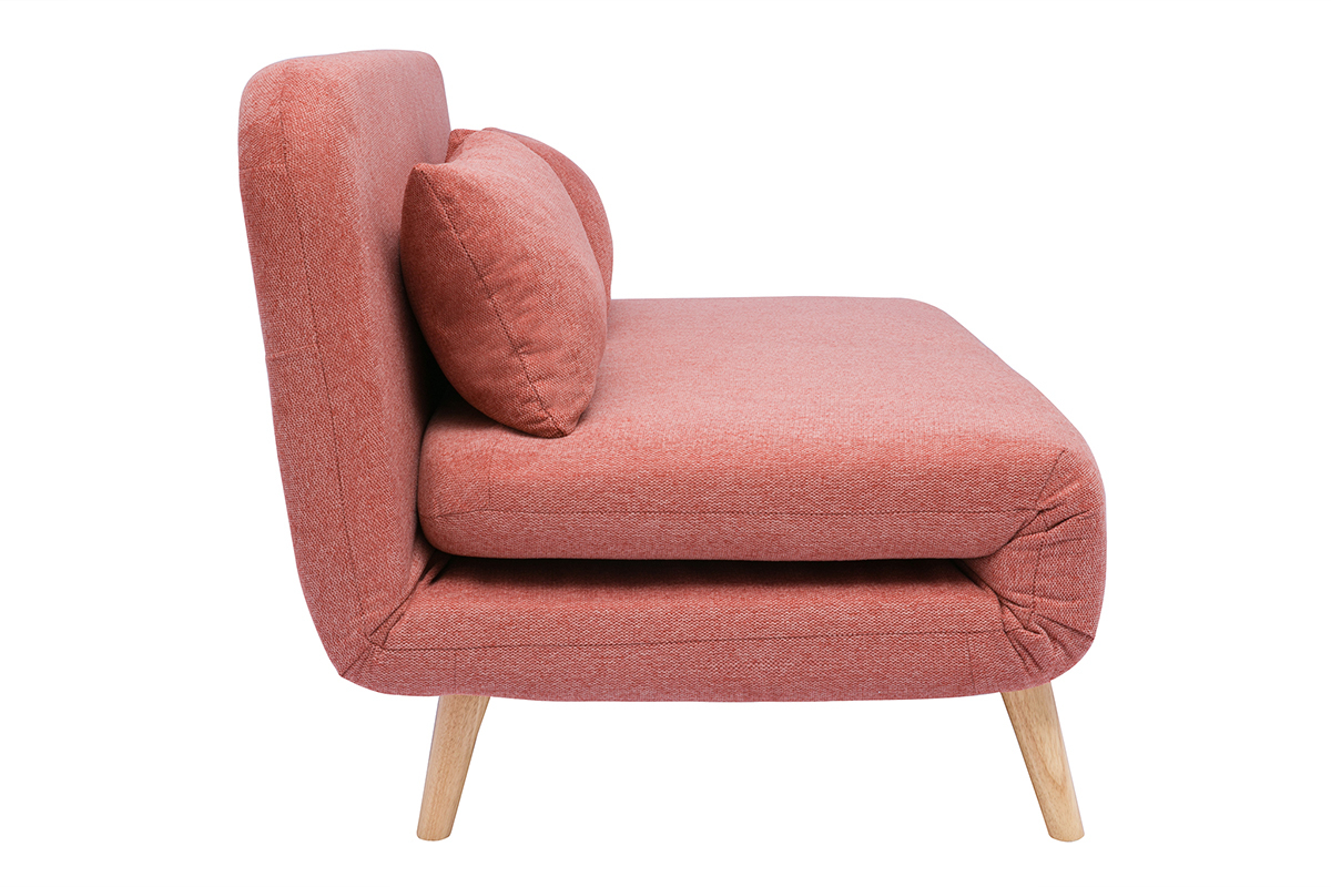 Chauffeuse 2 places convertible en tissu effet velours textur� terracotta et bois clair AMIKO
