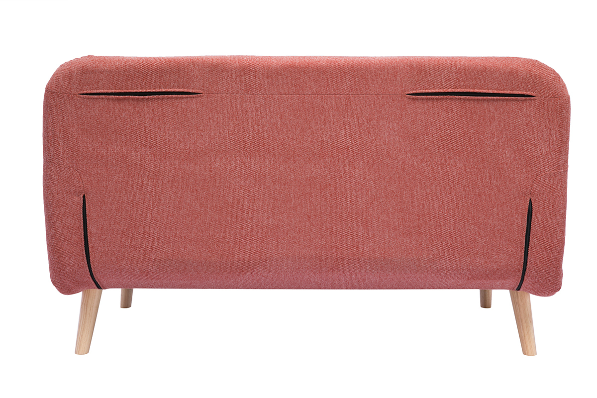 Chauffeuse 2 places convertible en tissu effet velours textur� terracotta et bois clair AMIKO