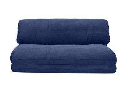 Chauffeuse convertible 2 places en tissu velours c&ocirc;tel&eacute; bleu fonc&eacute; SPENCER