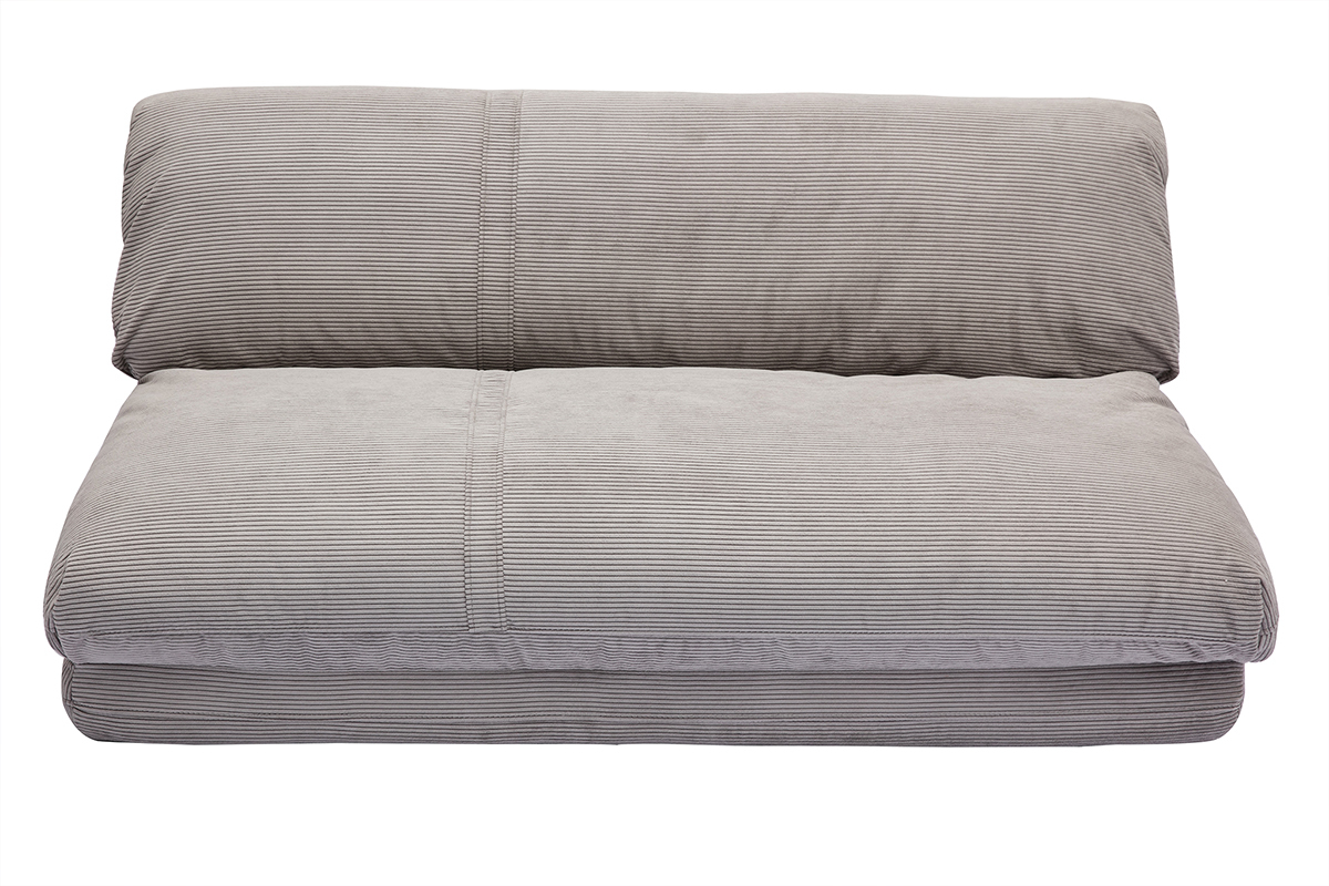 Chauffeuse convertible 2 places en tissu velours c�tel� gris clair SPENCER