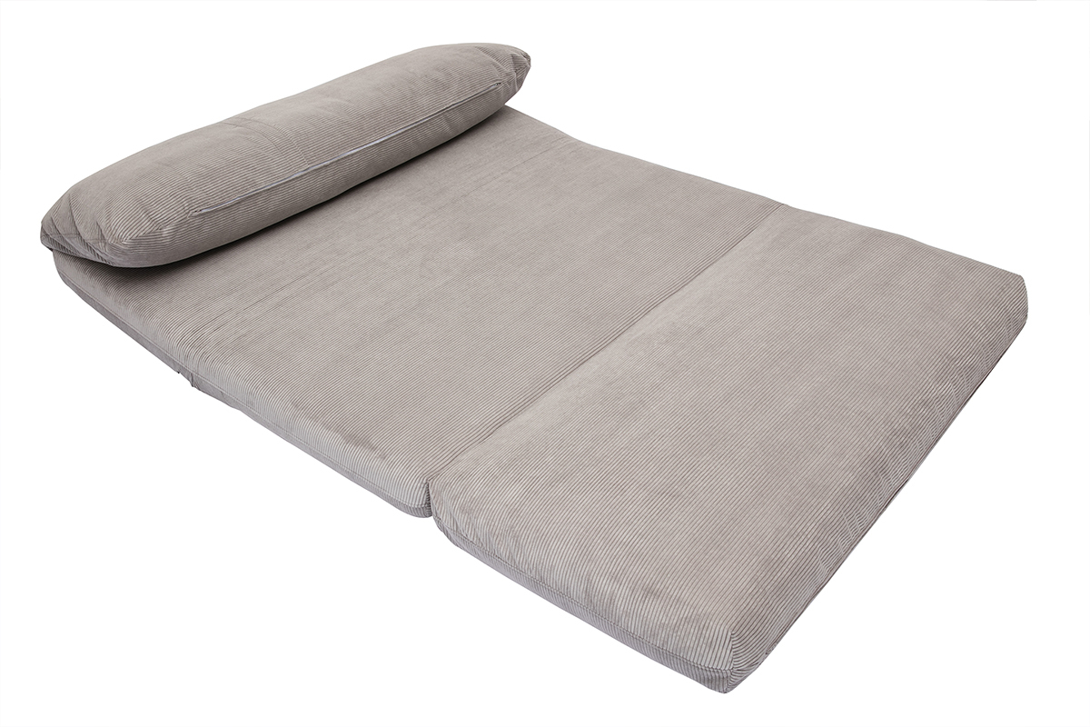 Chauffeuse convertible 2 places en tissu velours c�tel� gris clair SPENCER