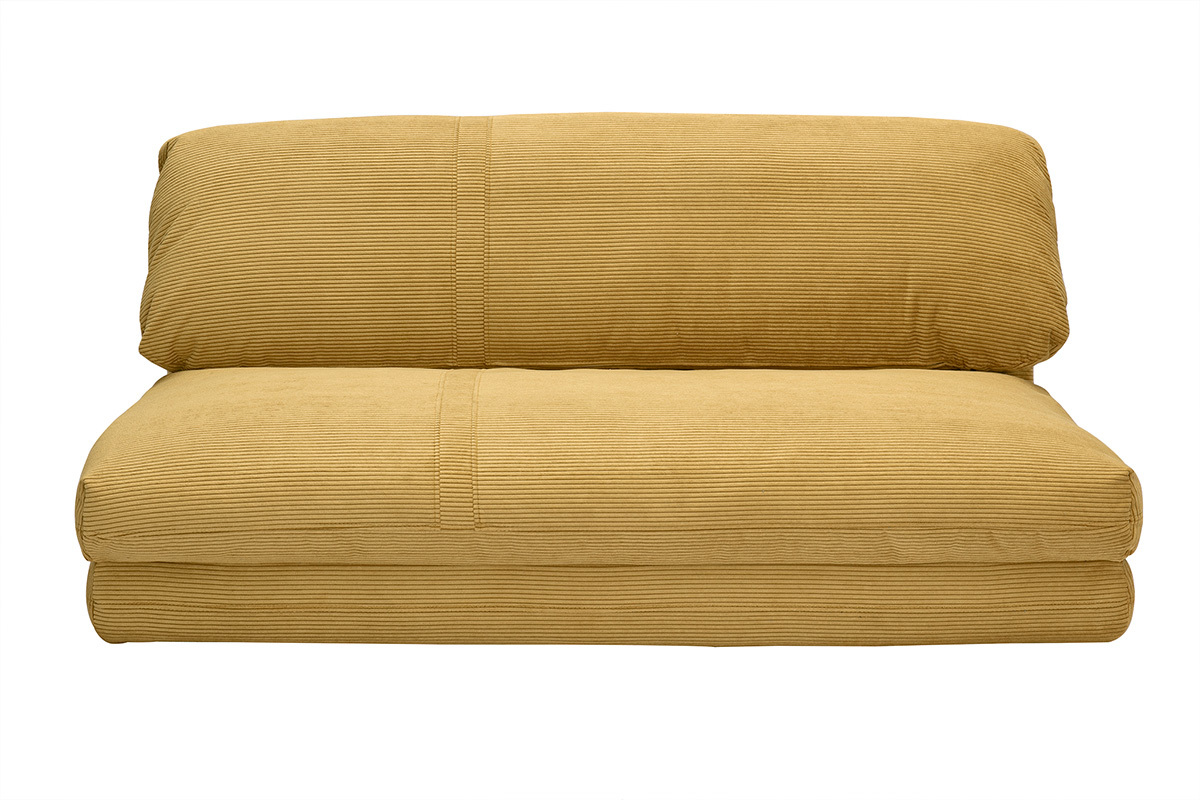 Chauffeuse convertible 2 places en tissu velours c�tel� jaune curry SPENCER