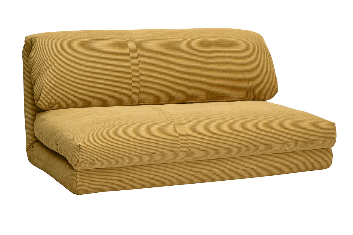 Chauffeuse convertible 2 places en tissu velours c�tel� jaune curry SPENCER