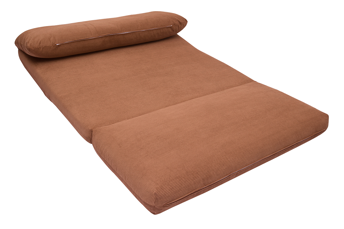 Chauffeuse convertible 2 places en tissu velours c�tel� terre br�l�e SPENCER