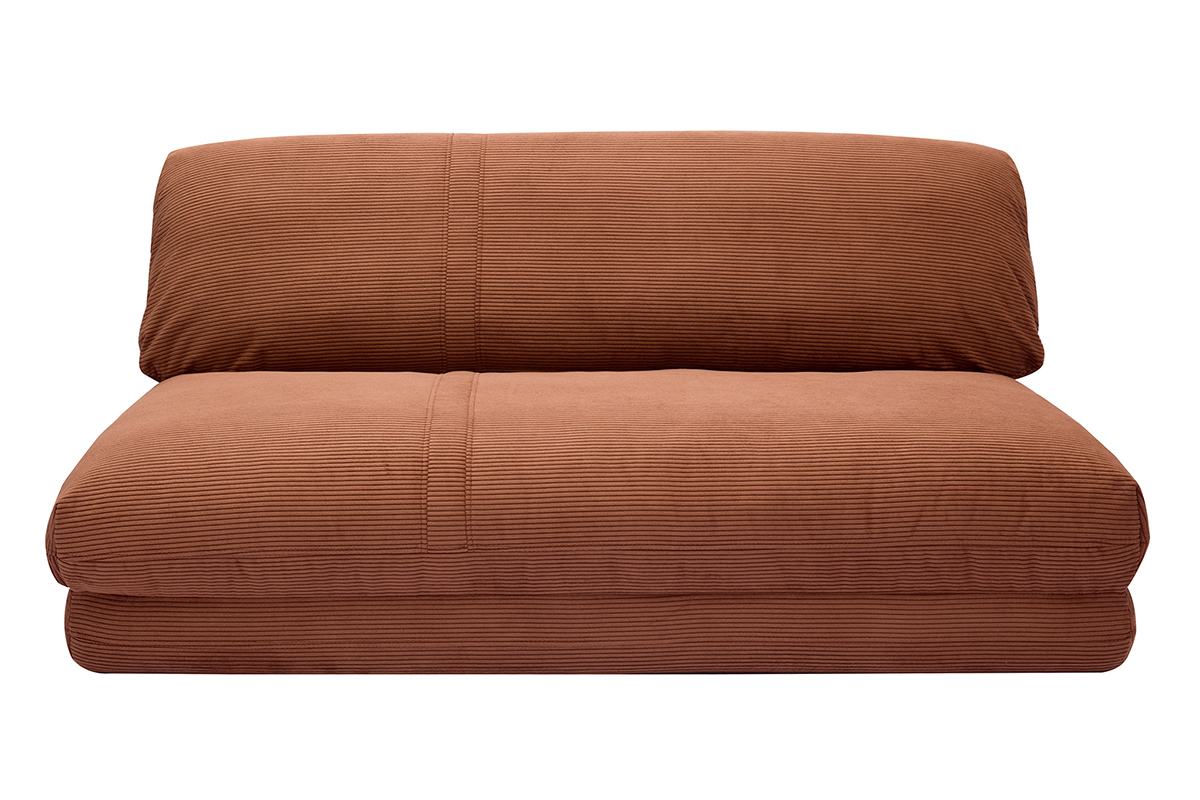 Chauffeuse convertible 2 places en tissu velours c�tel� terre br�l�e SPENCER