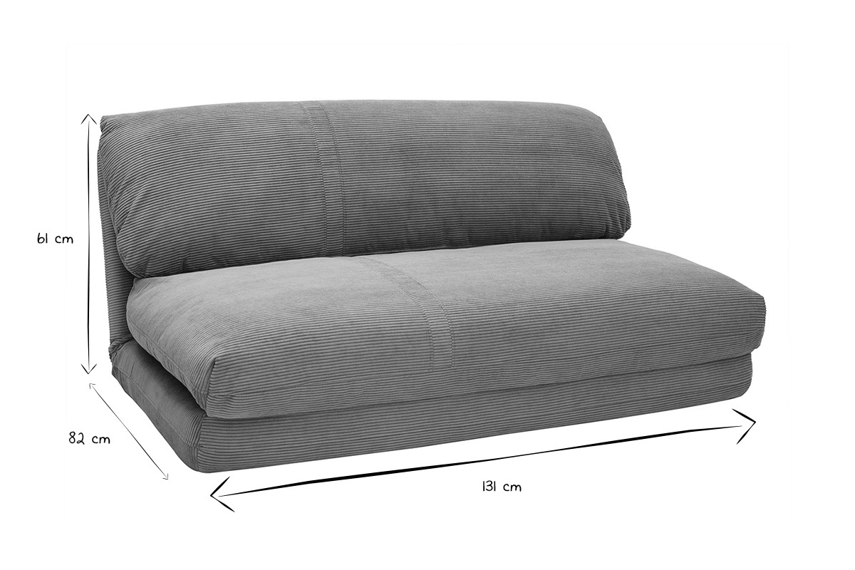 Chauffeuse convertible 2 places en tissu velours c�tel� vert kaki SPENCER