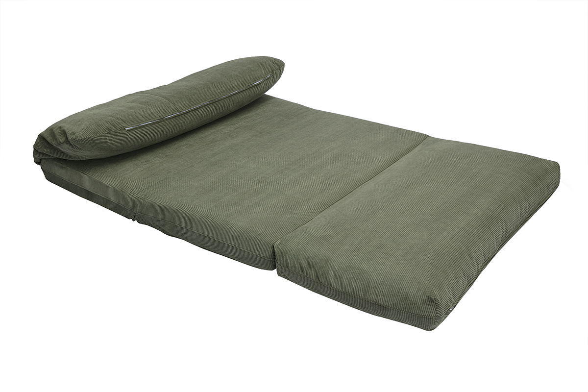 Chauffeuse convertible 2 places en tissu velours c�tel� vert kaki SPENCER