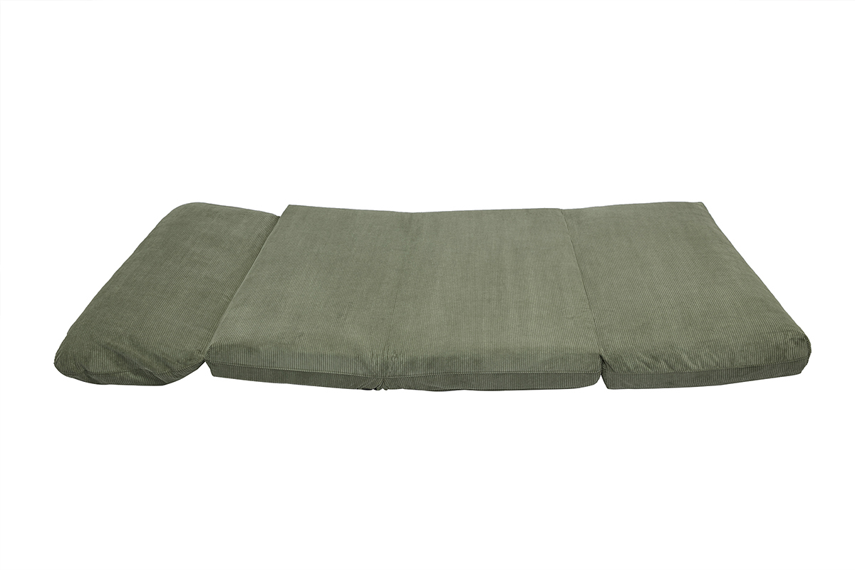 Chauffeuse convertible 2 places en tissu velours c�tel� vert kaki SPENCER