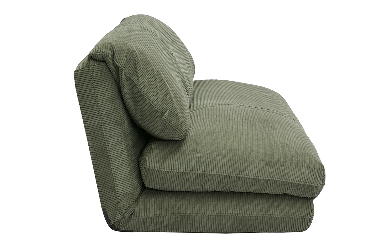 Chauffeuse convertible 2 places en tissu velours c�tel� vert kaki SPENCER