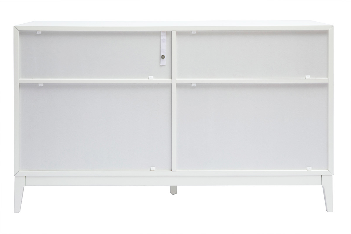 Commode blanche mat et m�tal dor� 6 tiroirs L120 cm GIANA