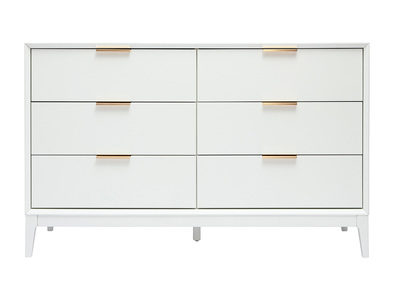 Commode blanche mat et m&eacute;tal dor&eacute; 6 tiroirs L120 cm GIANA