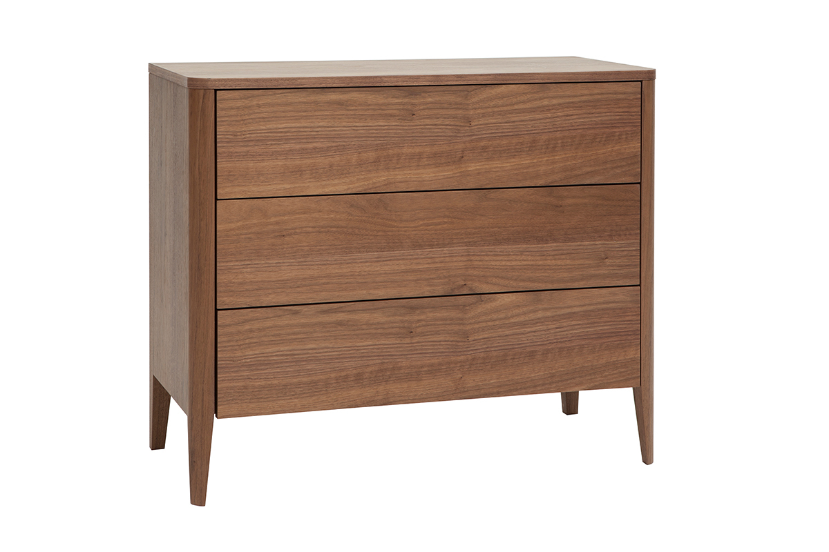 Commode en bois fonc� noyer 3 tiroirs L90 cm BENJA
