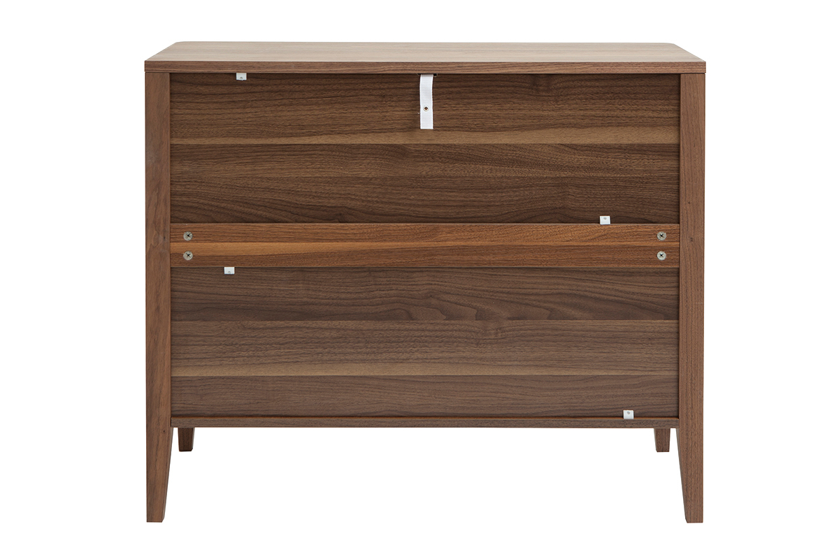 Commode en bois fonc� noyer 3 tiroirs L90 cm BENJA
