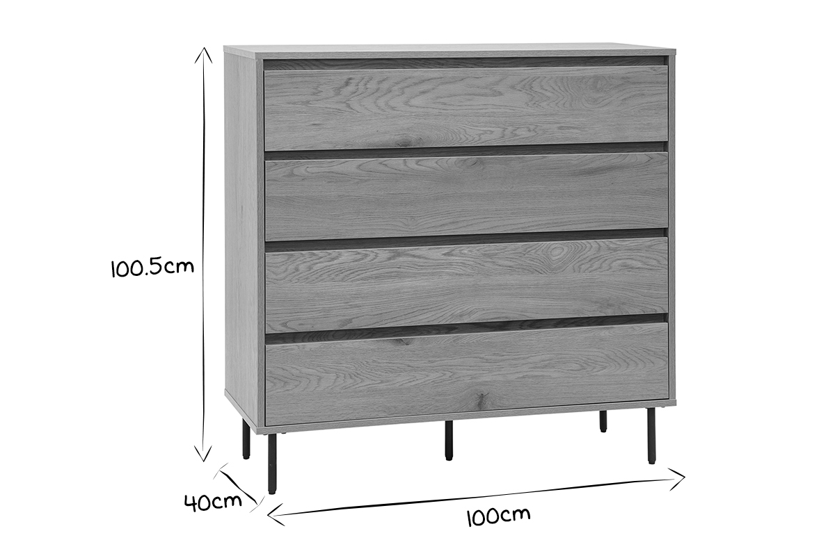 Commode finition bois clair ch�ne 4 tiroirs L100 cm ARAGON