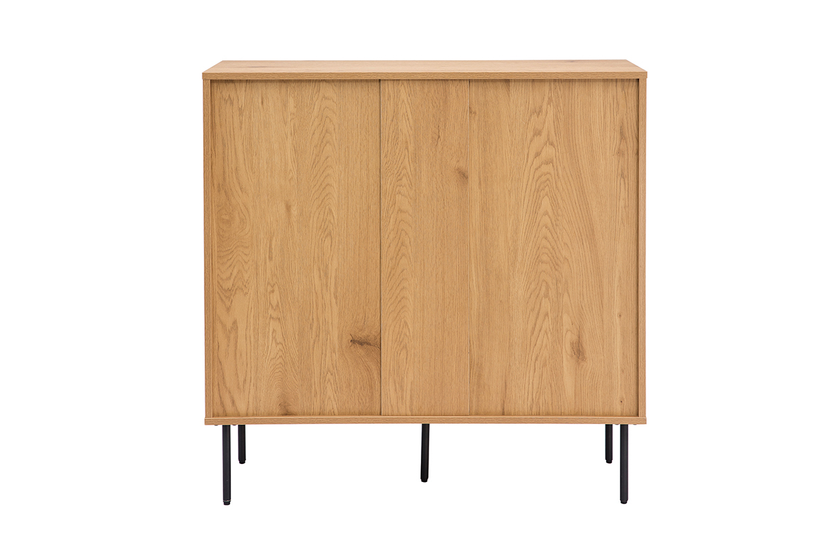 Commode finition bois clair ch�ne et pieds m�tal noir 3 tiroirs L100 cm PERNELLE