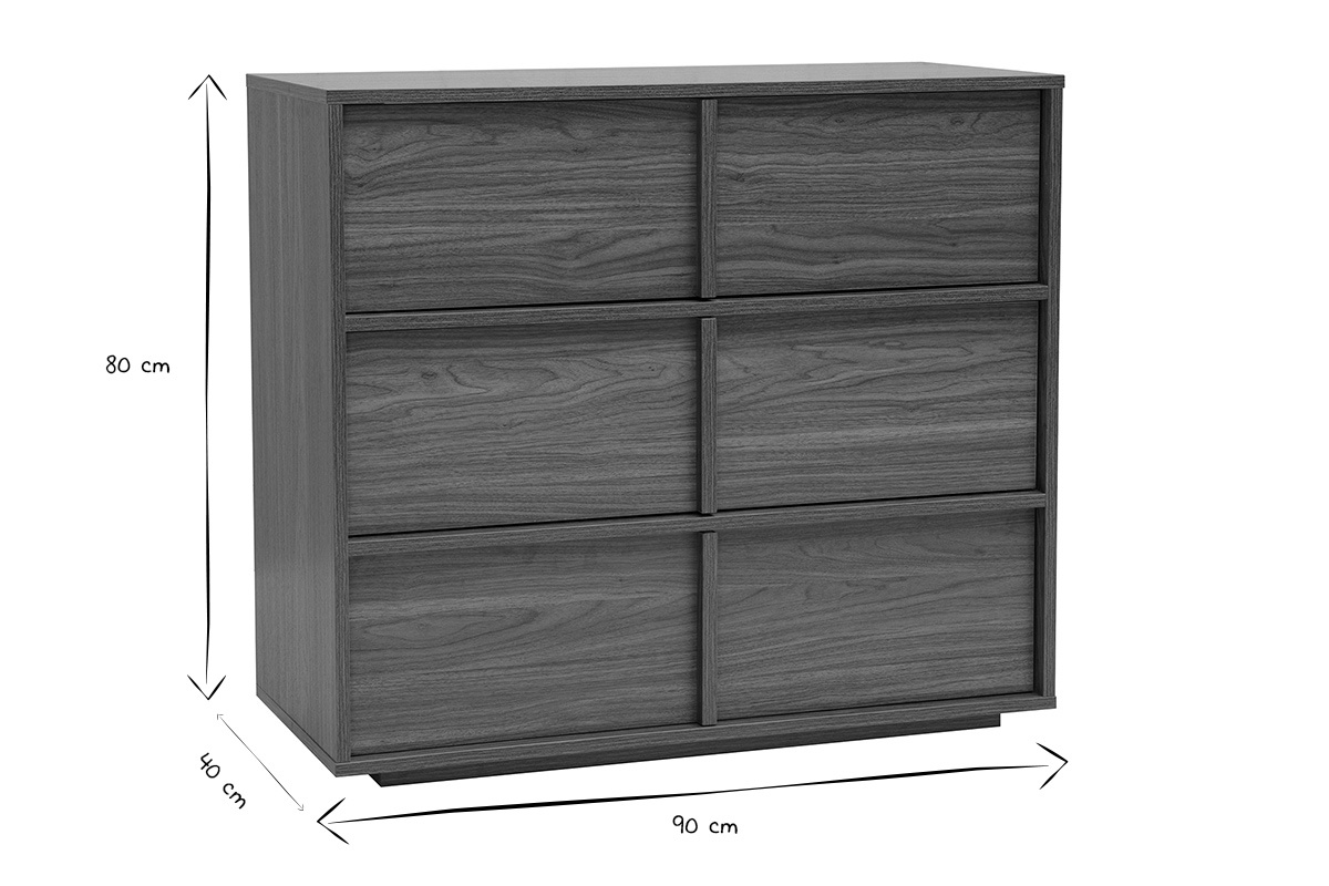 Dimensions de la commode bois fonc� L90 x P40 x H80 cm en noir et blanc