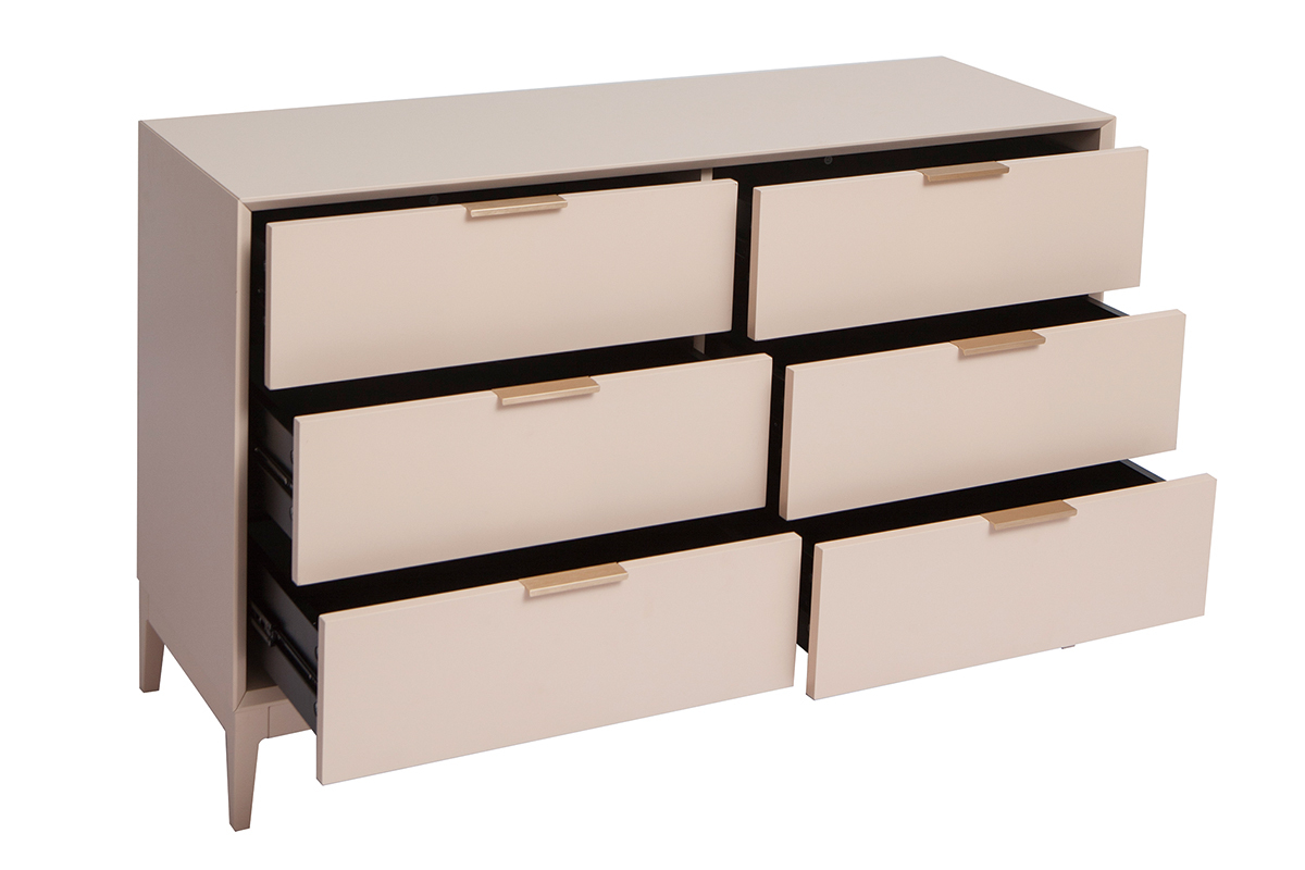 Commode rose poudr� et m�tal dor� 6 tiroirs L120 cm GIANA