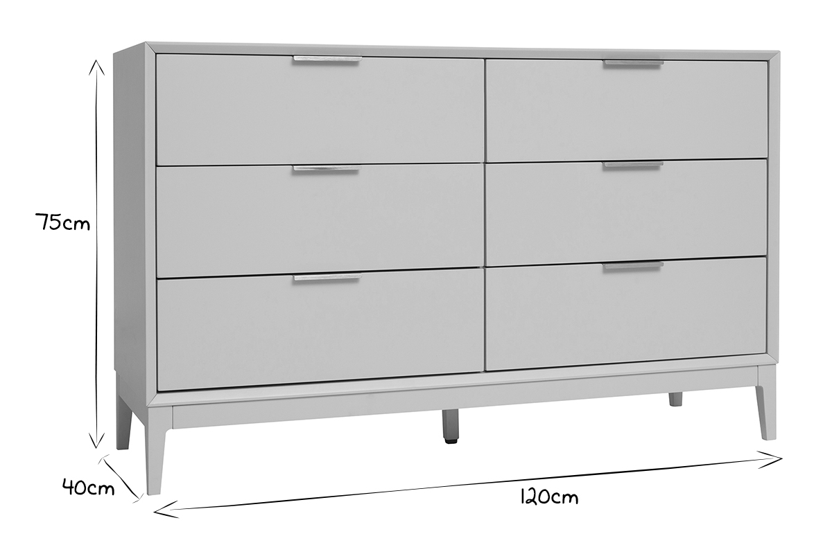 Commode rose poudr� et m�tal dor� 6 tiroirs L120 cm GIANA