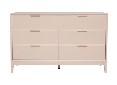 Commode rose poudr&eacute; et m&eacute;tal dor&eacute; 6 tiroirs L120 cm GIANA