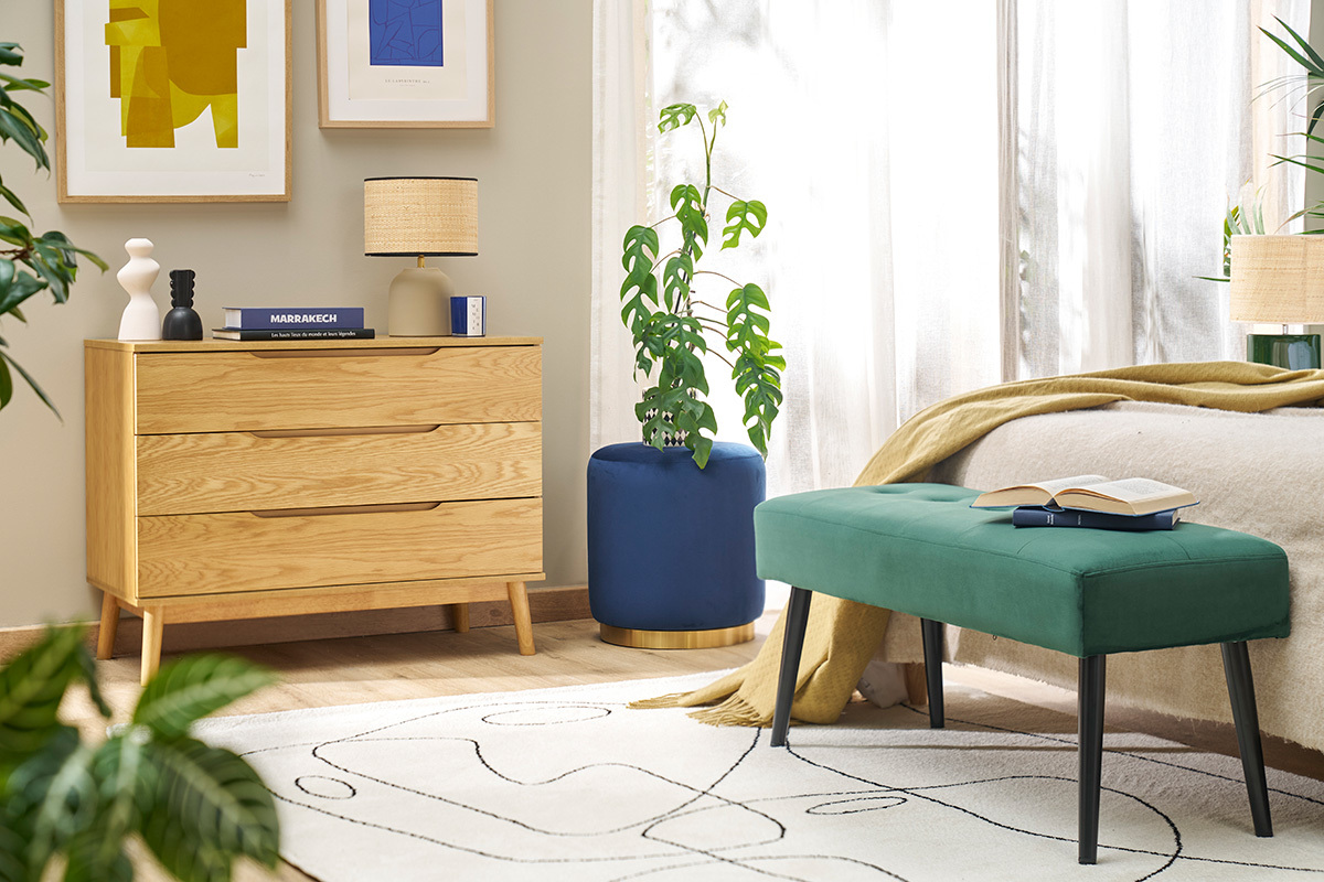 Commode scandinave bois clair ch�ne 3 tiroirs L90 cm FELIX