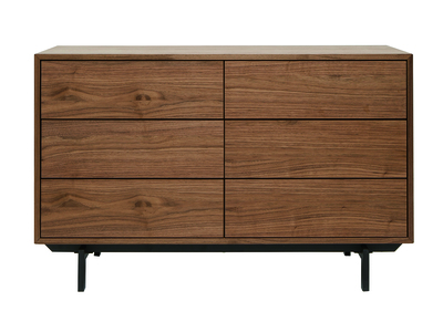 Commode vintage bois fonc&eacute; noyer et m&eacute;tal noir 6 tiroirs L120 cm MANNY