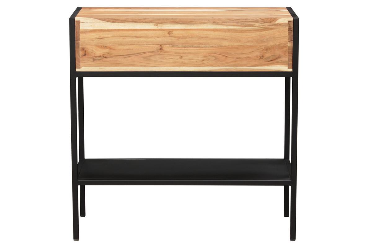 Console avec rangements 2 tiroirs en bois massif et m�tal noir L80 cm ARTHUS