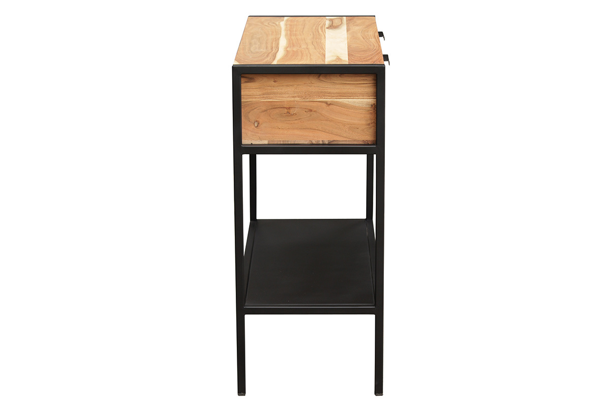 Console avec rangements 2 tiroirs en bois massif et m�tal noir L80 cm ARTHUS