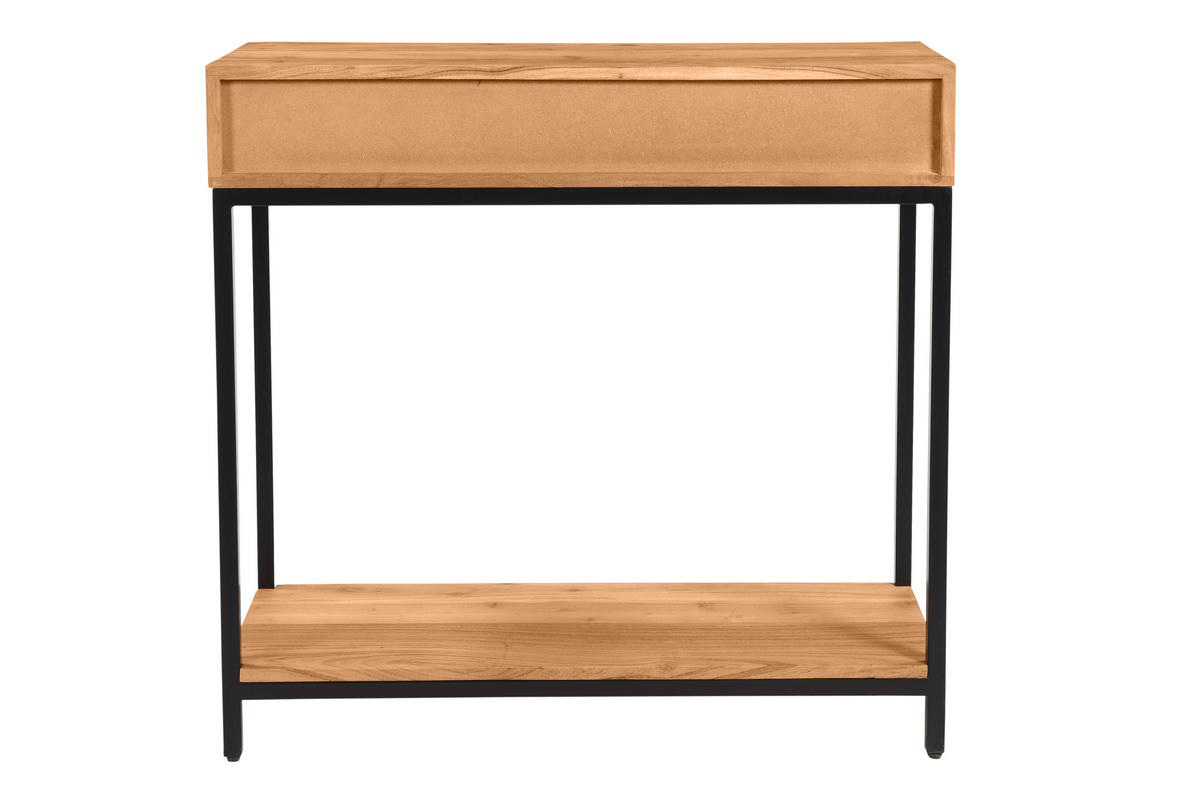 Console avec rangements 2 tiroirs en bois massif et m�tal noir L80 cm AXELLE
