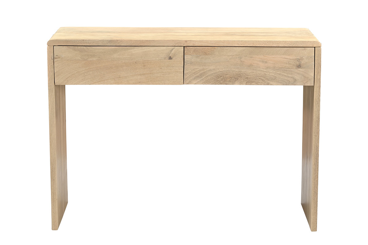 Console LATIKA en bois clair manguier avec deux tiroirs, vue de face