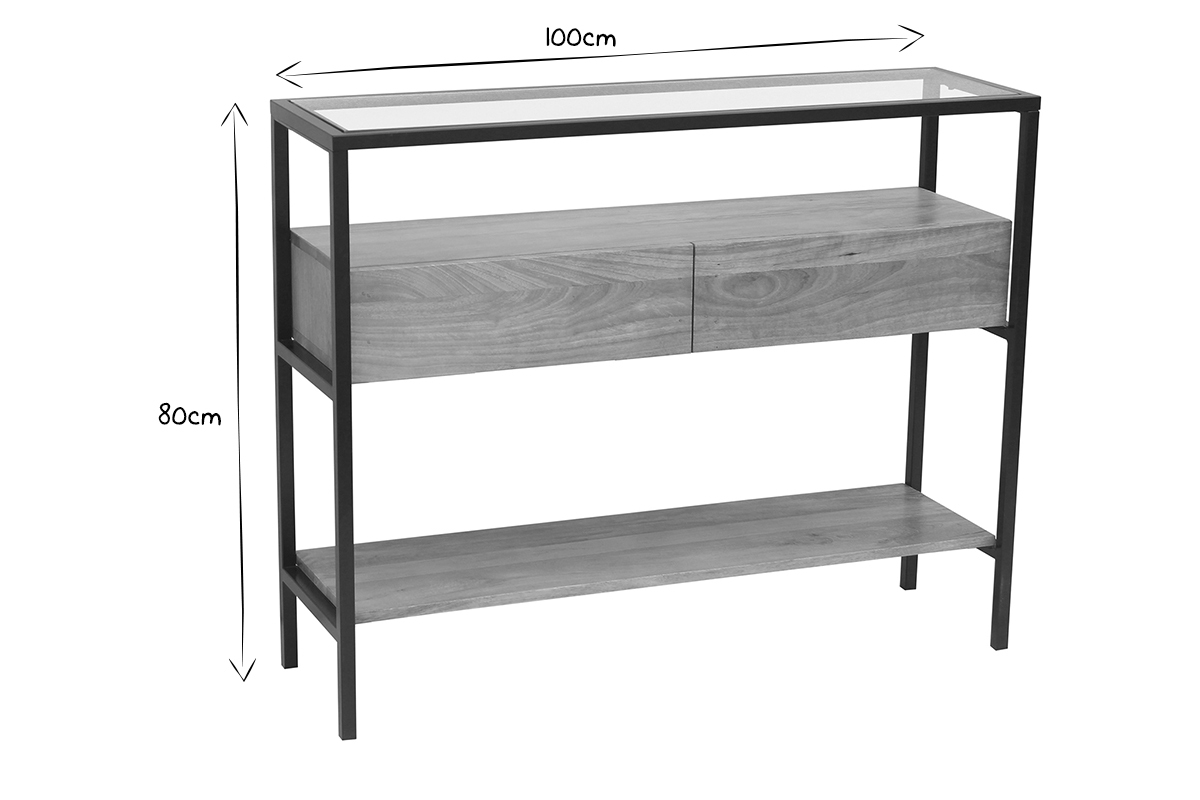 Dimensions de la console SITA en noir et blanc : L100 x P30 x H80 cm.