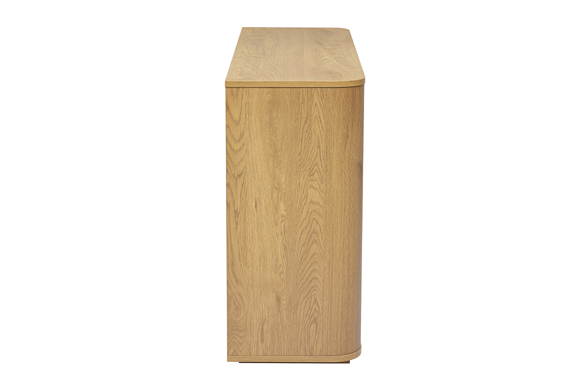 Console en bois clair ch�ne, vue de profil, avec deux tiroirs.