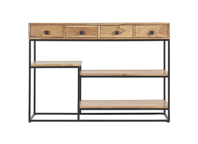 Console industrielle avec rangements 4 tiroirs en bois massif et m&eacute;tal noir L115 cm GRENELLE