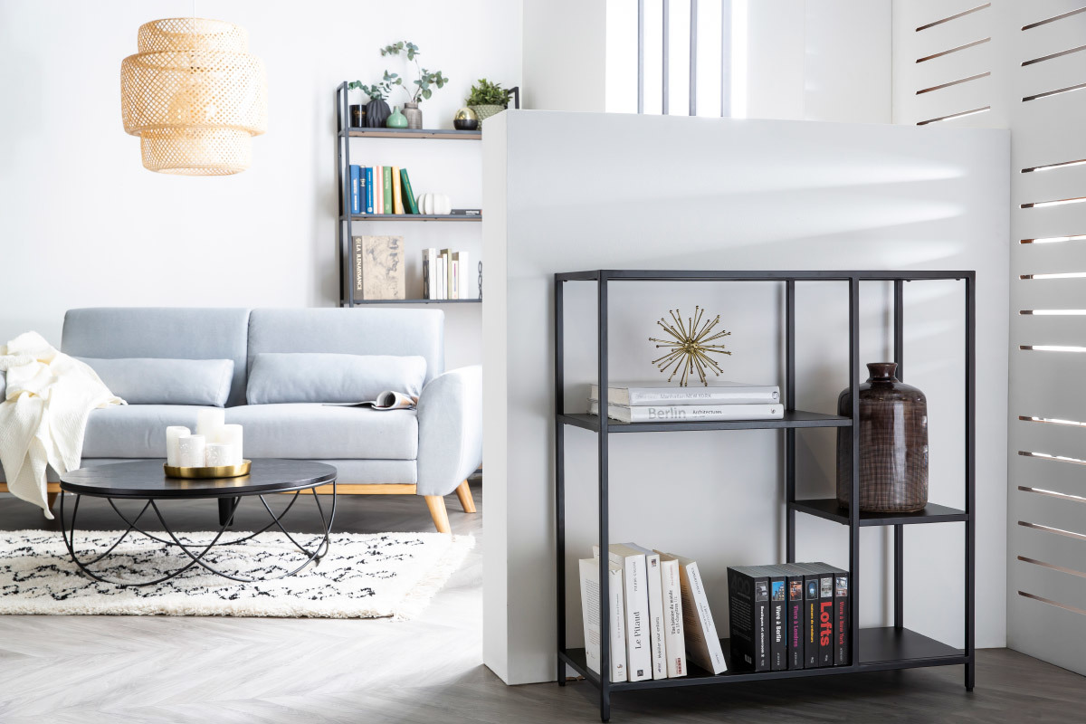 Console ouverte design en m�tal noir L80 cm PODIUM