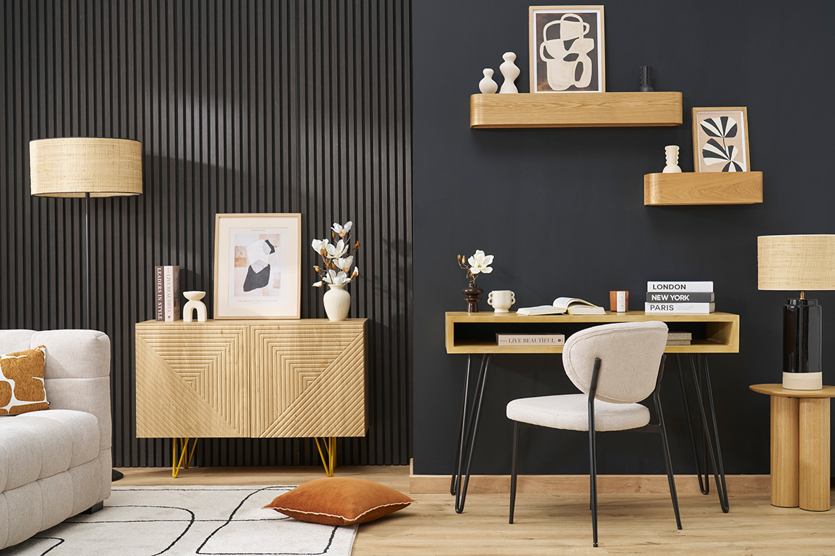 Etag�re murale bois clair fr�ne L90 cm HOPE