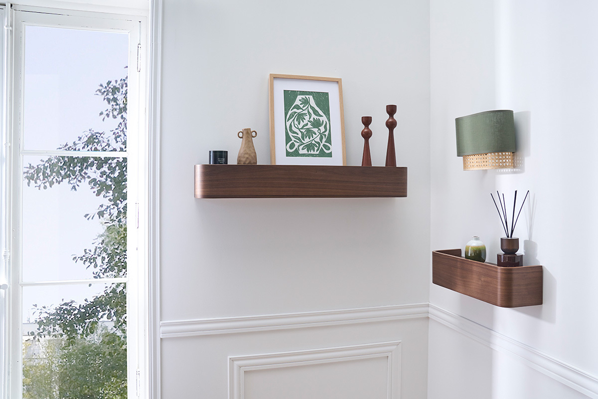 Etag�re murale bois fonc� noyer L48 cm HOPE