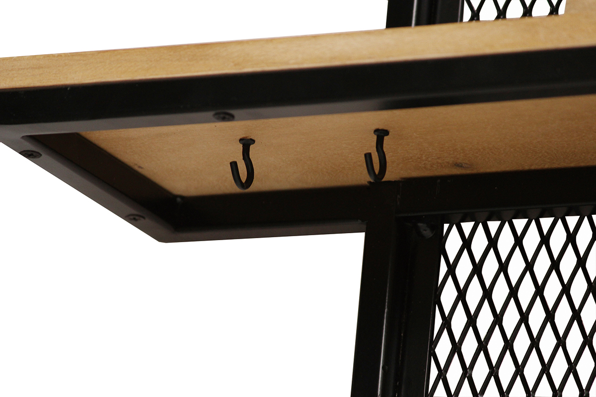 Etag�re murale double en bois manguier massif et m�tal noir L40 cm RACK