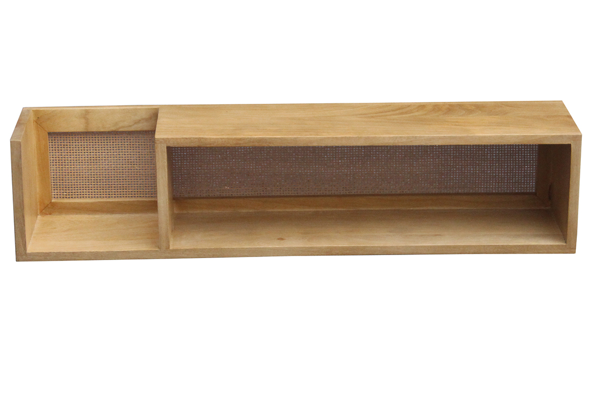 Etag�re murale en bois manguier massif et cannage rotin L90 cm ACANGE