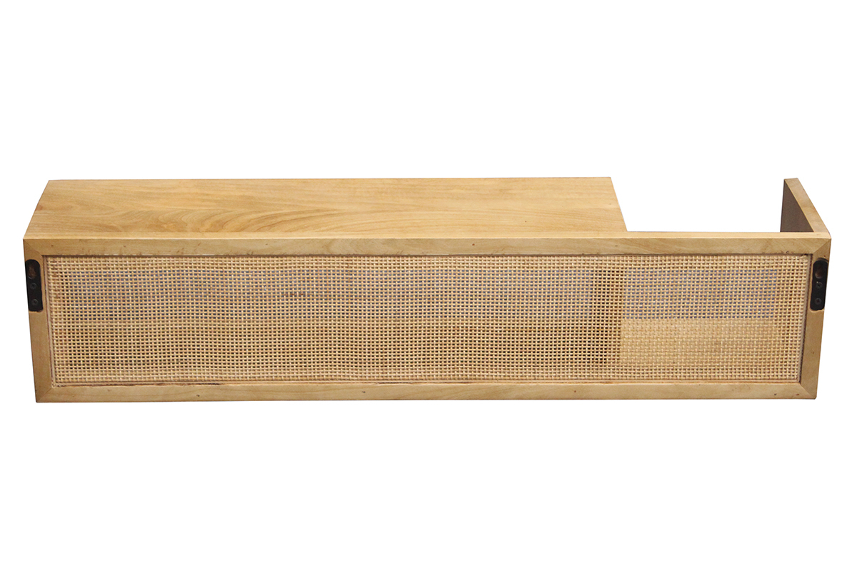 Etag�re murale en bois manguier massif et cannage rotin L90 cm ACANGE