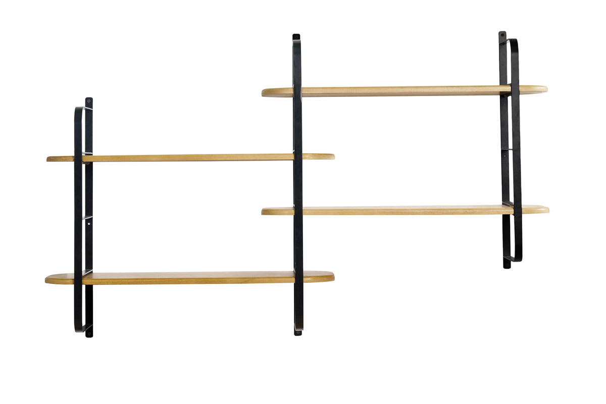 �tag�re murale en bois manguier massif et m�tal noir L122 cm AKINA