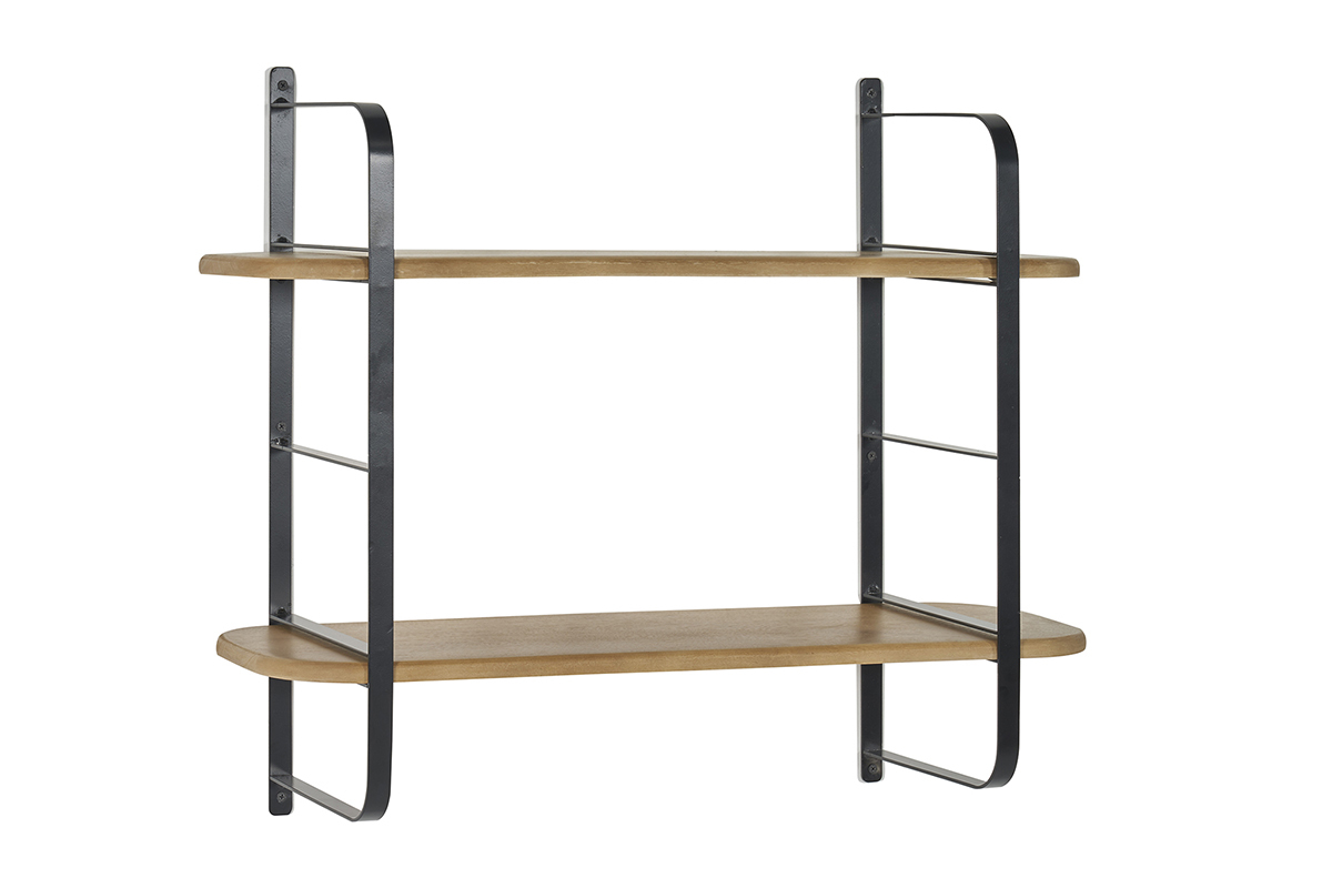 �tag�re murale en bois manguier massif et m�tal noir L70 cm AKINA