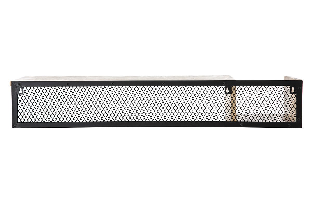 �tag�re murale industrielle en bois manguier et m�tal noir, vue de dos, dimensions L90 cm.