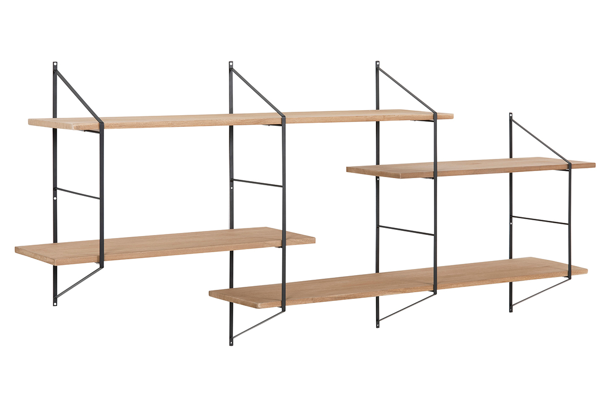 Etag�re murale XL modulable en bois clair et m�tal noir L191 cm BRIDGE