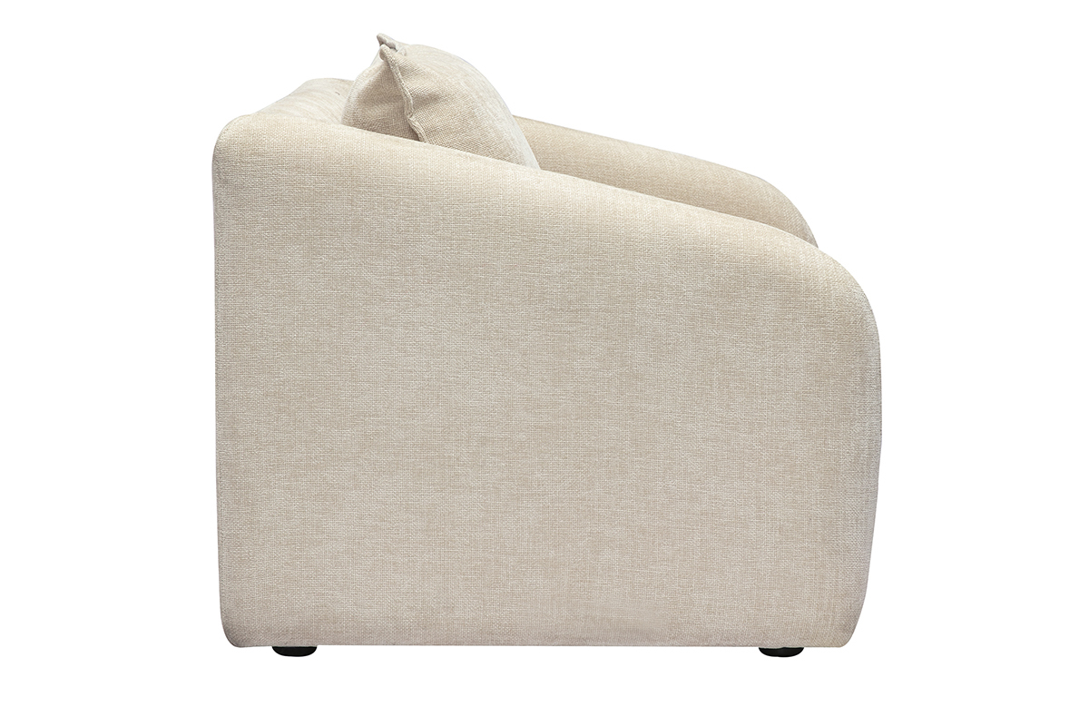Fauteuil convertible beige en tissu effet velours, vue de c�t�.
