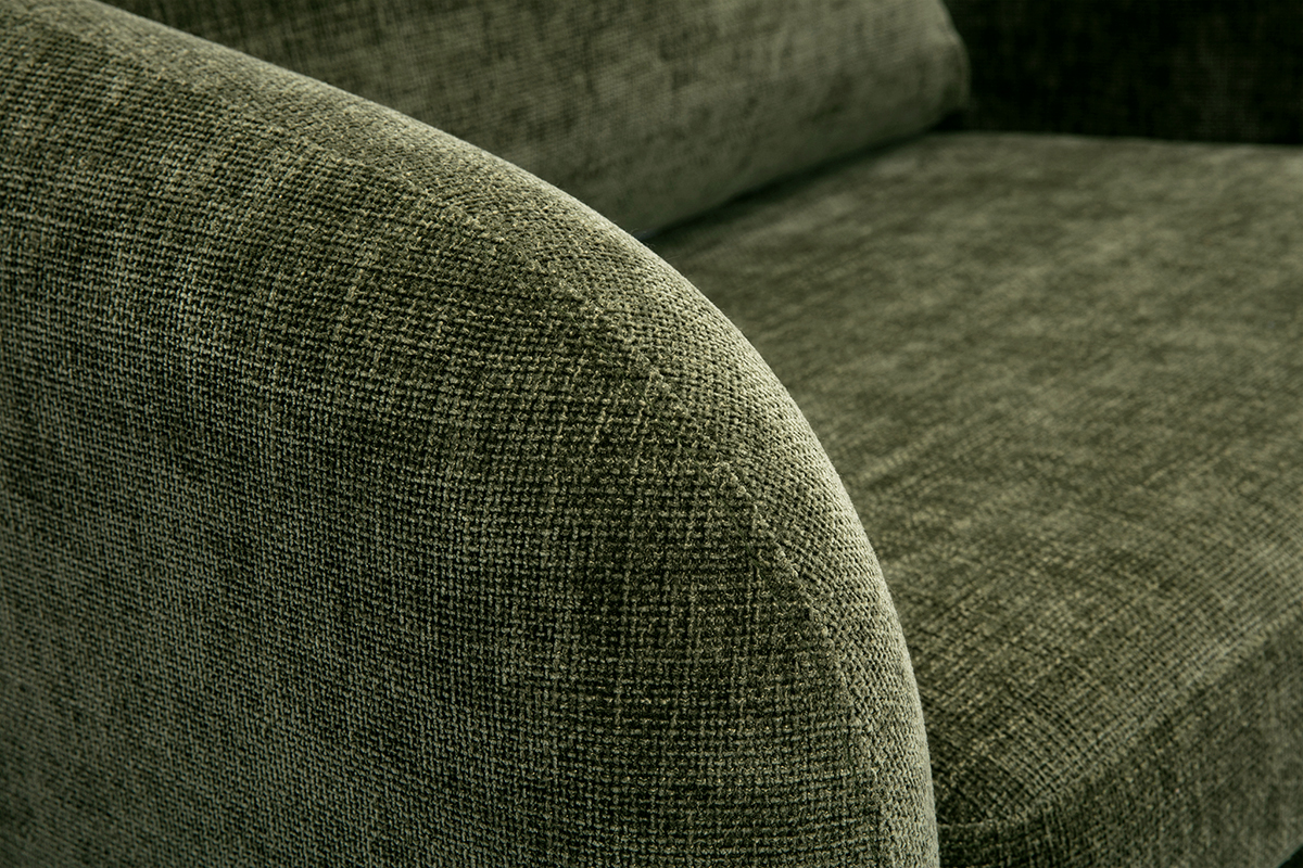 D�tail du tissu effet velours textur� vert kaki du fauteuil convertible MAHAUT.