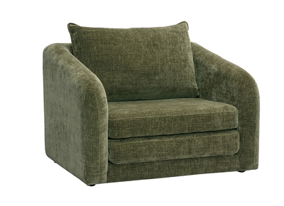 Fauteuil convertible en tissu effet velours textur&eacute; vert kaki MAHAUT