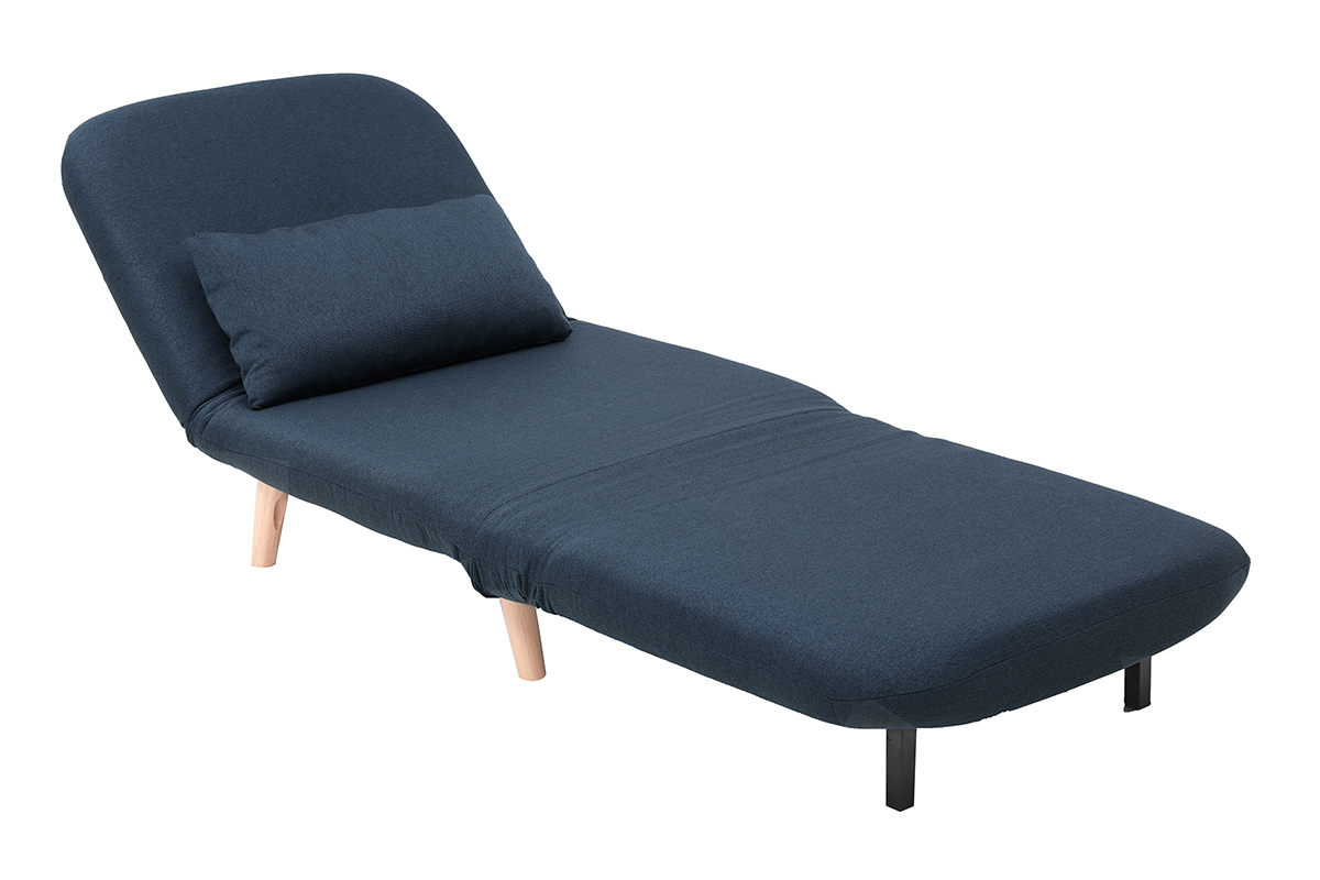 Fauteuil convertible scandinave bleu fonc�, vue de trois-quarts.