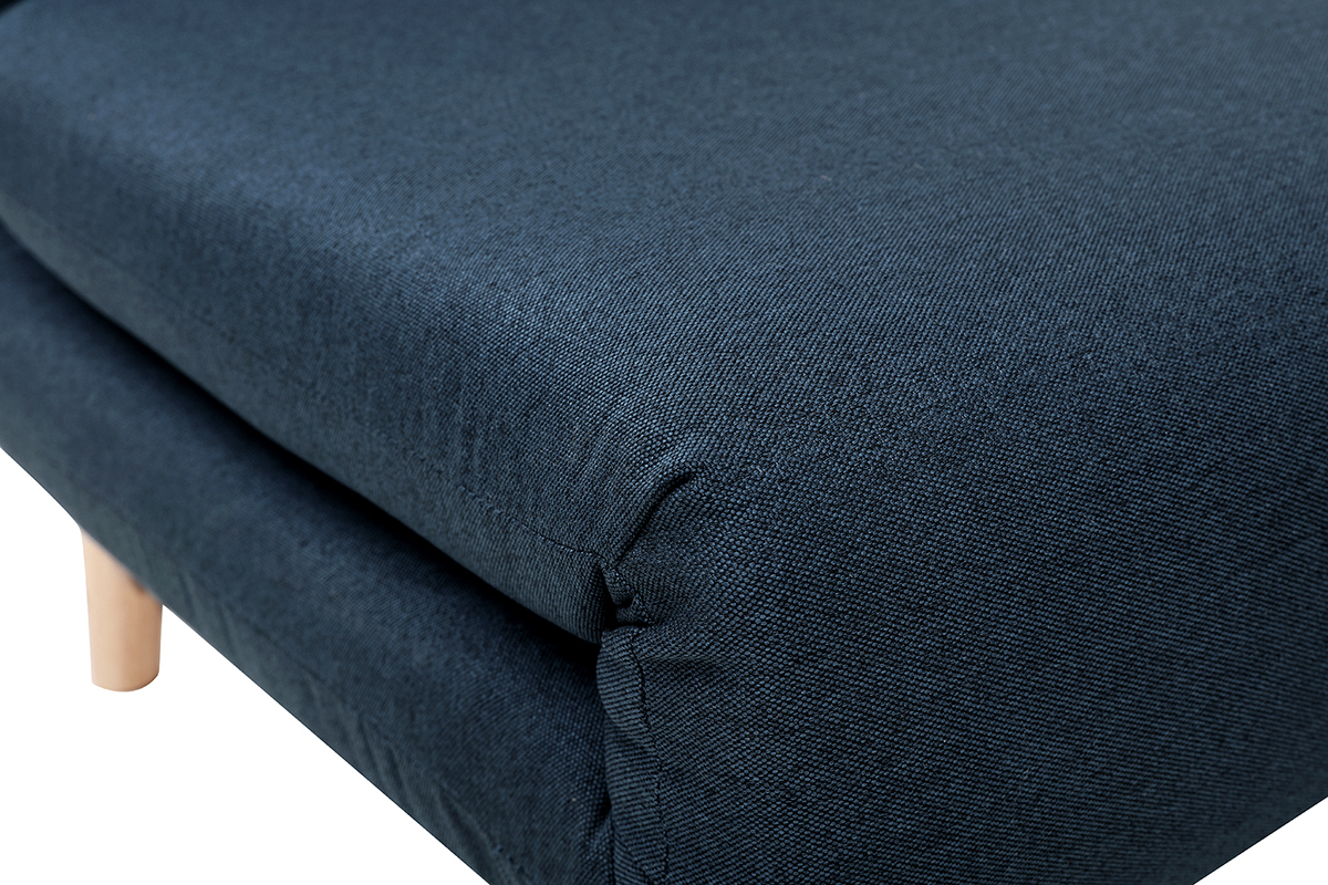 D�tail du tissu bleu fonc� d'un fauteuil convertible scandinave AMIKO.