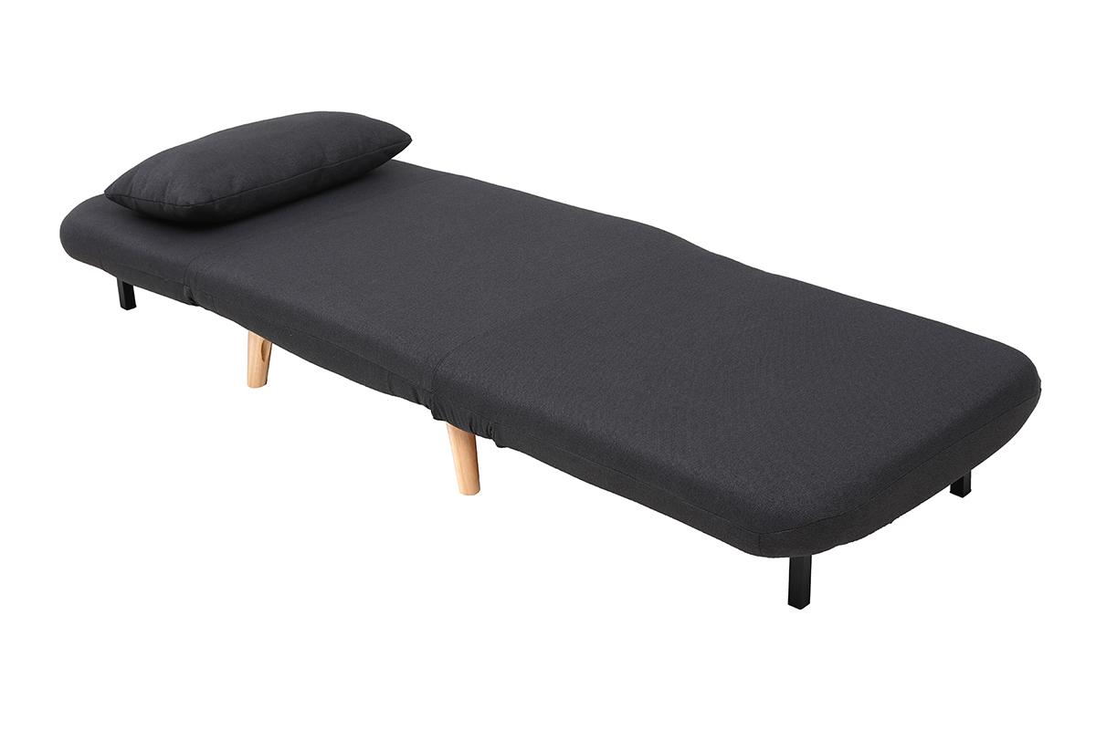 Fauteuil convertible scandinave en tissu gris fonc� et bois clair AMIKO
