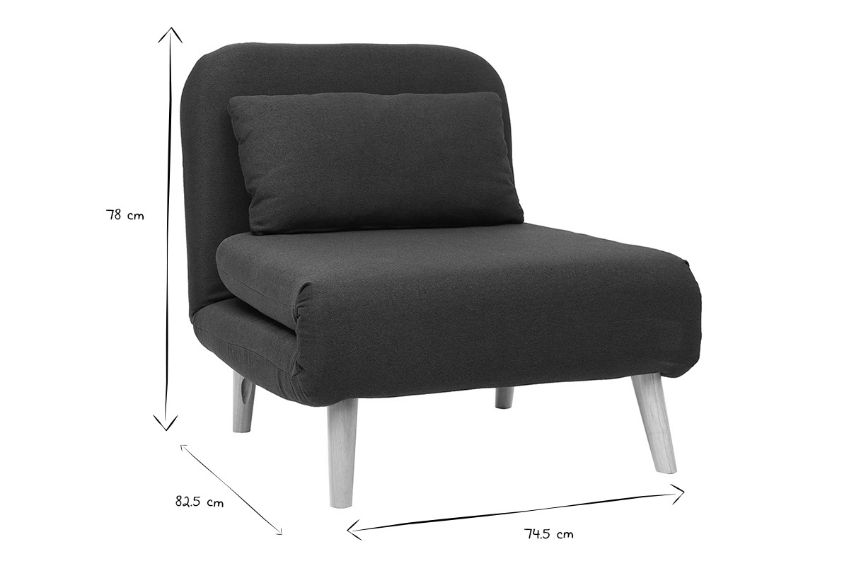 Fauteuil convertible scandinave en tissu gris fonc� et bois clair AMIKO